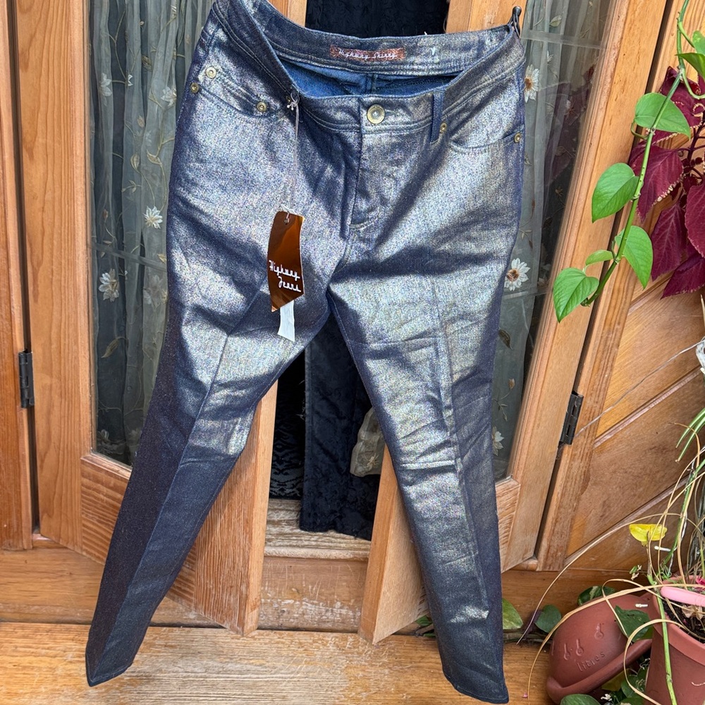 Free People Metallic Skinny Jeans - Blue